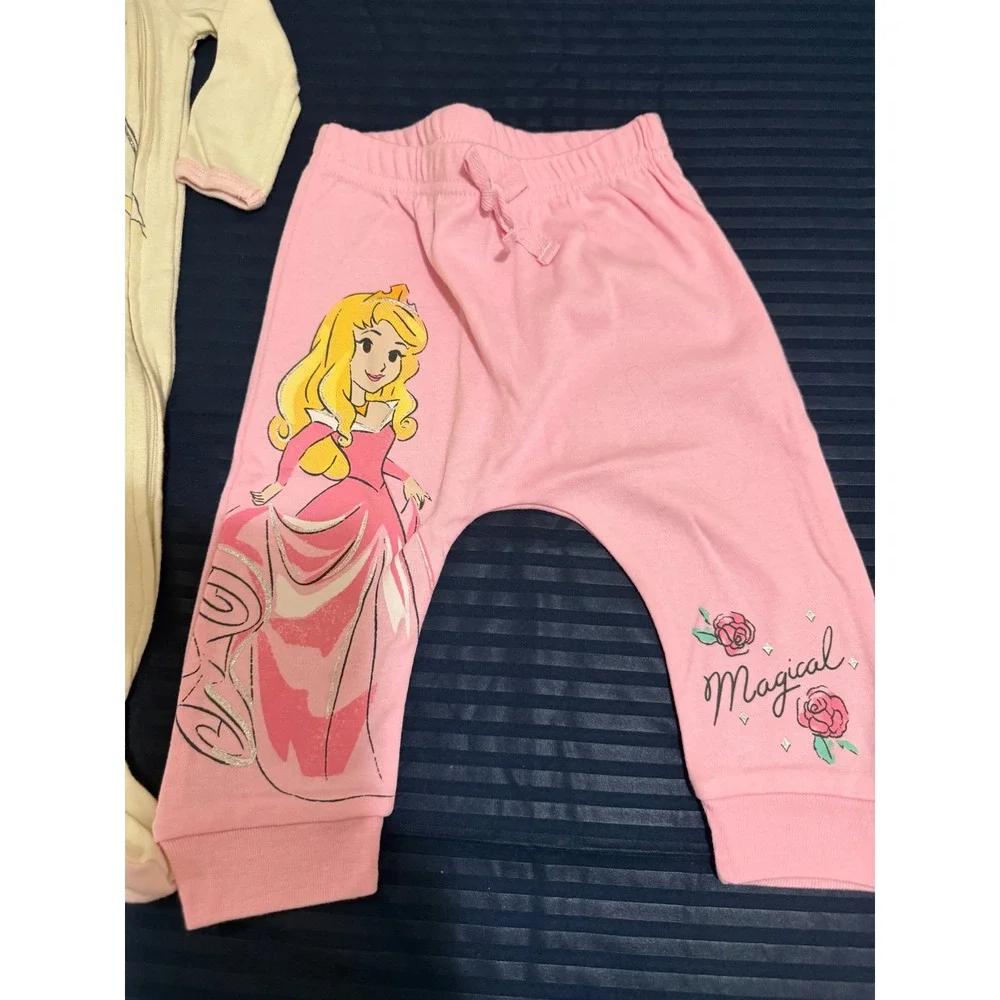 Disney Princess Baby Girls 3 Piece Pajama Set Footed Sleepers Pants 3-6M Pink